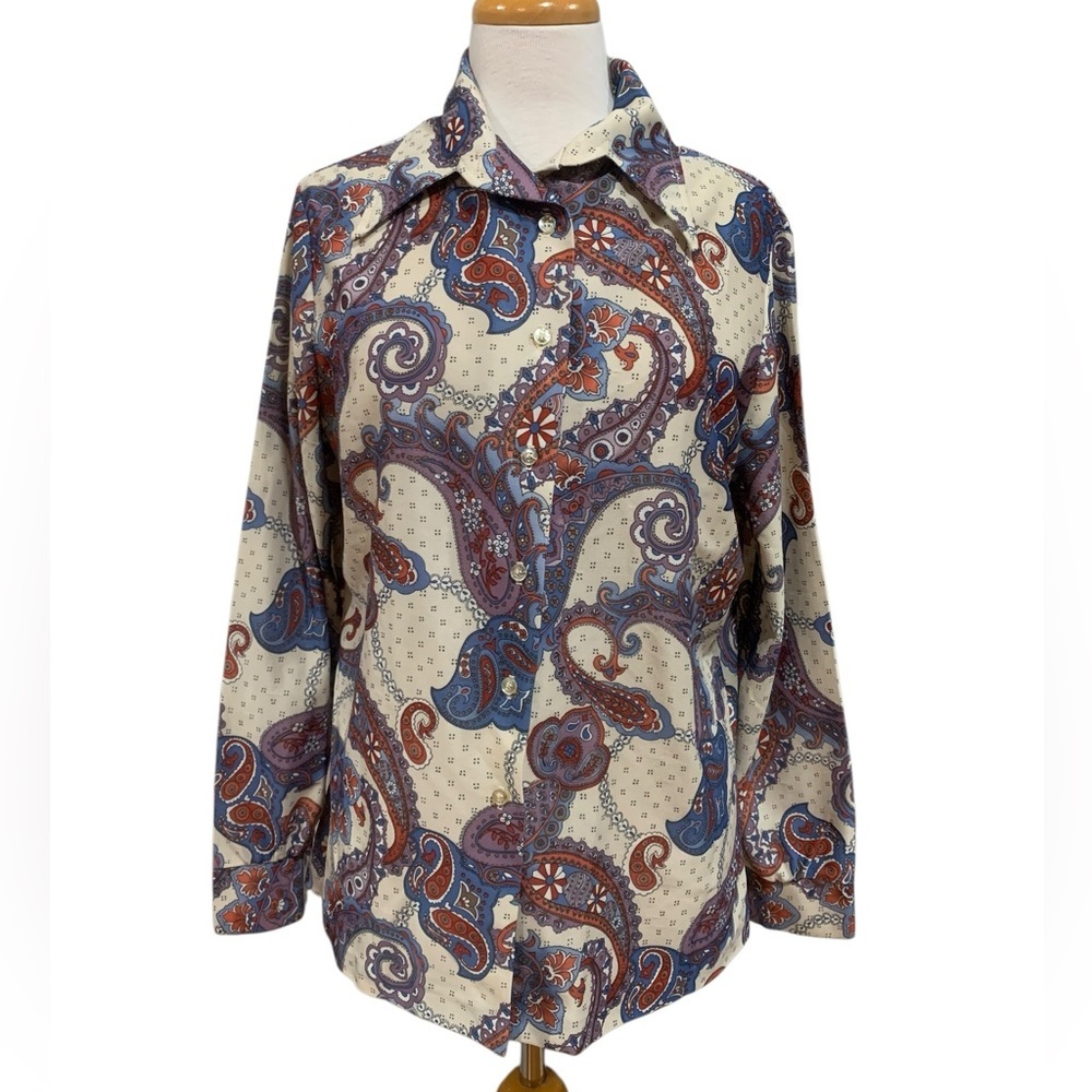 Vntg 70’s dagger collar paisley button down volup friendly vintage 20